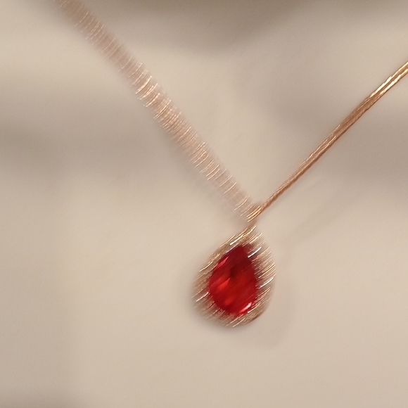 Givenchy Gold Necklace with Red Teardrop Pendant - Picture 10 of 12